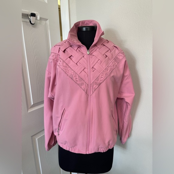 1980s Teddi Powder Pink Lattice Zip Up Jacket Windbreaker Size Medium - Picture 1 of 8